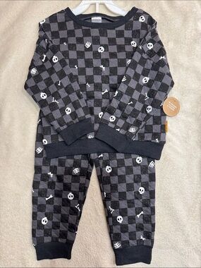Kids Black Checker Skull Sweatpants & Joggers Set